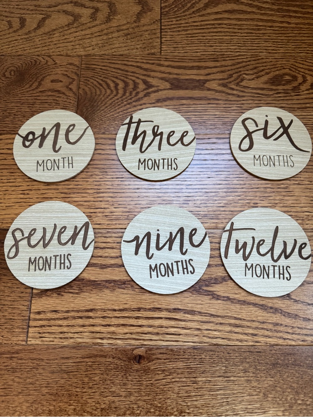 Baby Monthly Milestone Wooden Photo Props - Neutral Cream with Brown Script